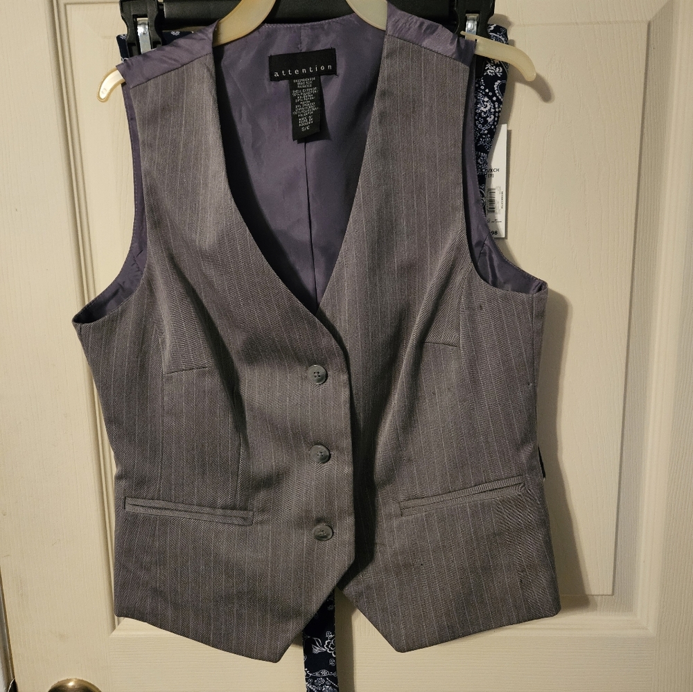 Women's Gray Pinstripe Vest